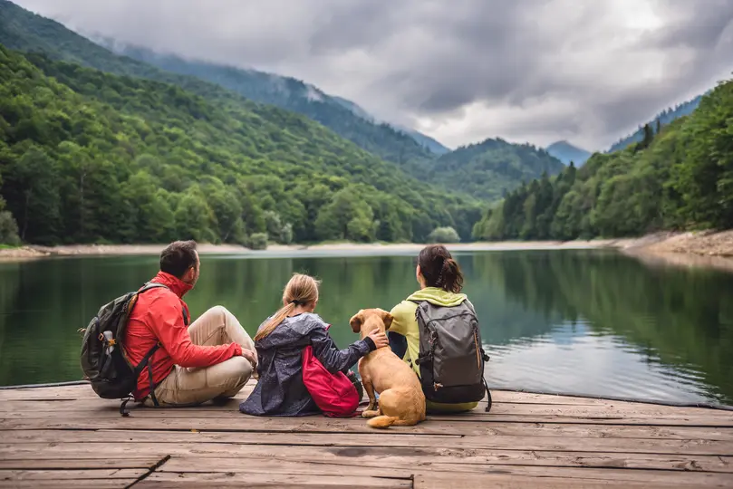 Young family from Bloomington MN enjoys time hiking by the lake