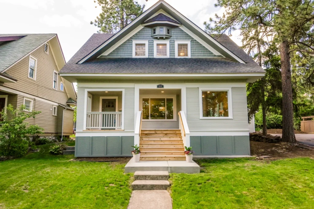 Light green and blue house in Maple Grove