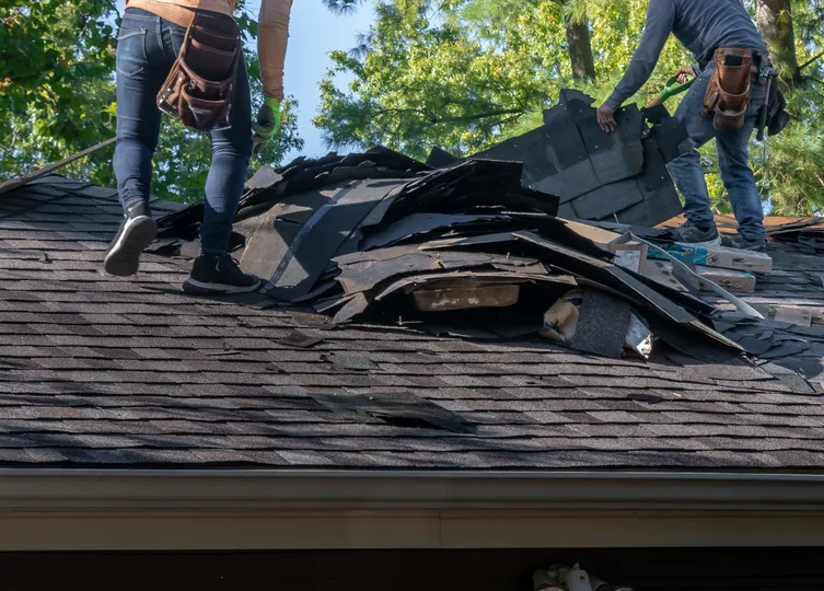 Storm damage restoration on a Lino Lakes roof