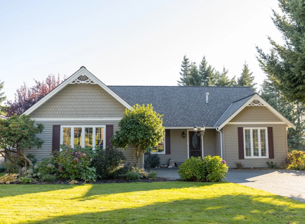 Front view of residential home in Maple Grove with new shingle roof installed