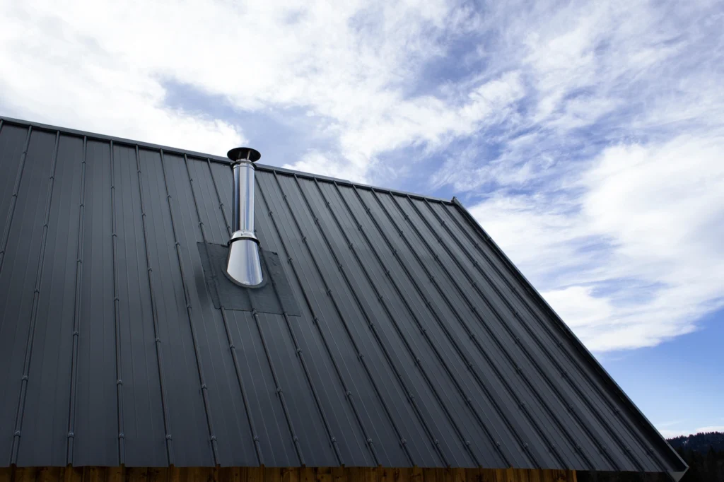 close up of black standing seam metal roofing system in coon rapids