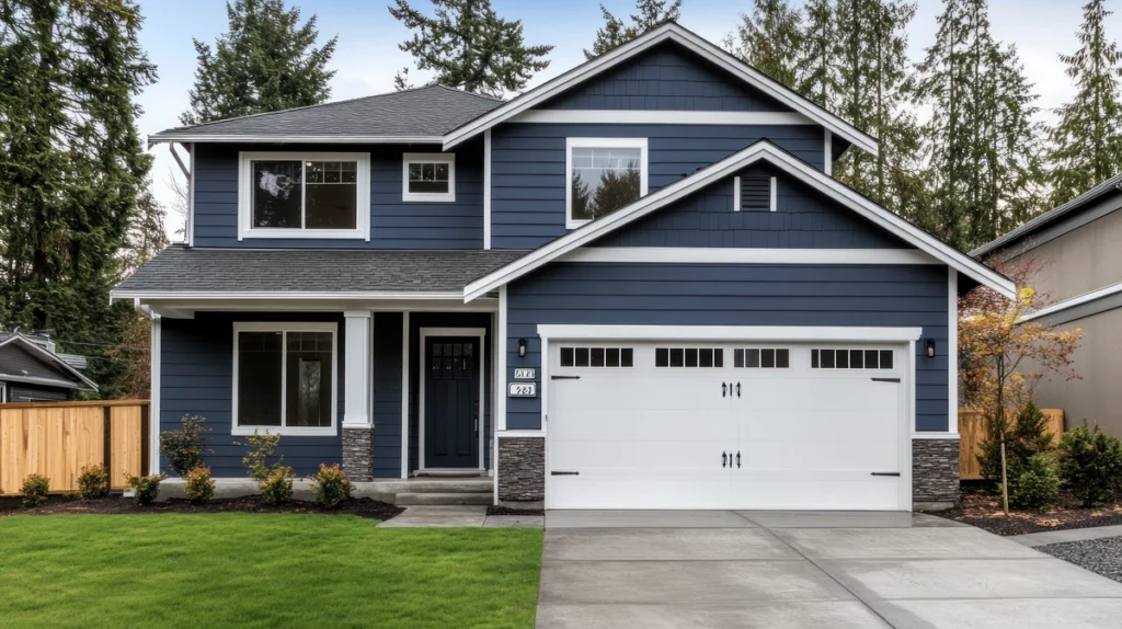 modern house exterior with shingle roof