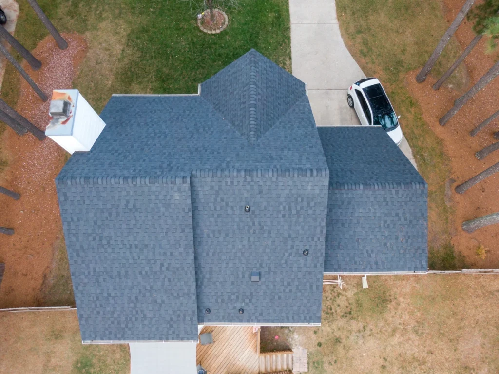 top view of house new installed shingle roof