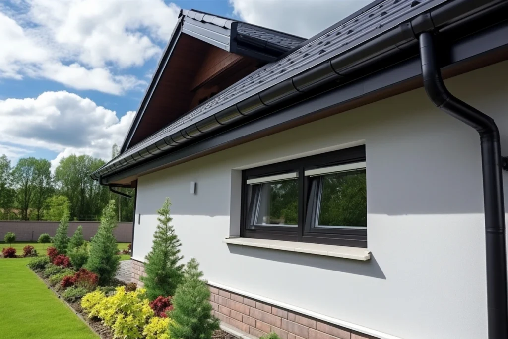 new installed black aluminum gutters