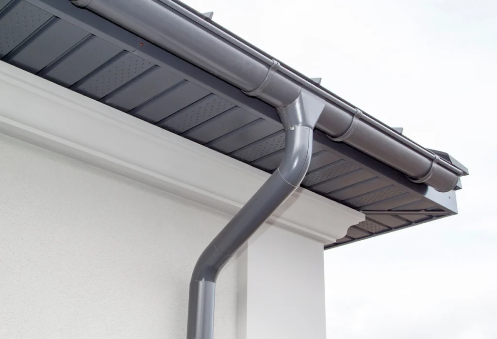 black gutter system of the roof
