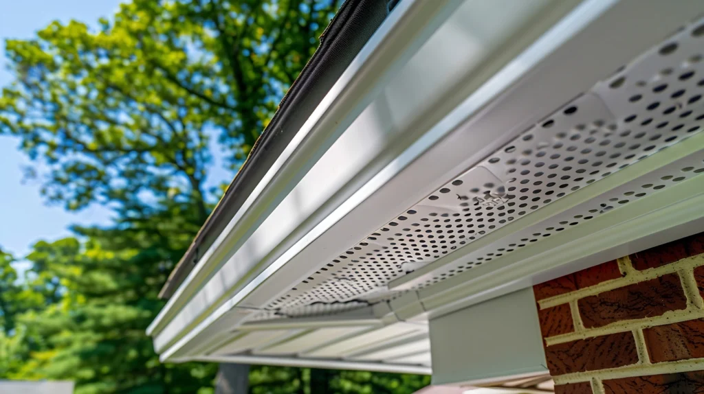 close up of white gutters and soffit on roof