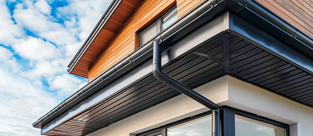 modern house black roof gutters