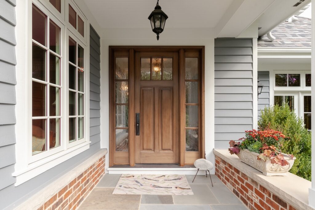 front door gray siding