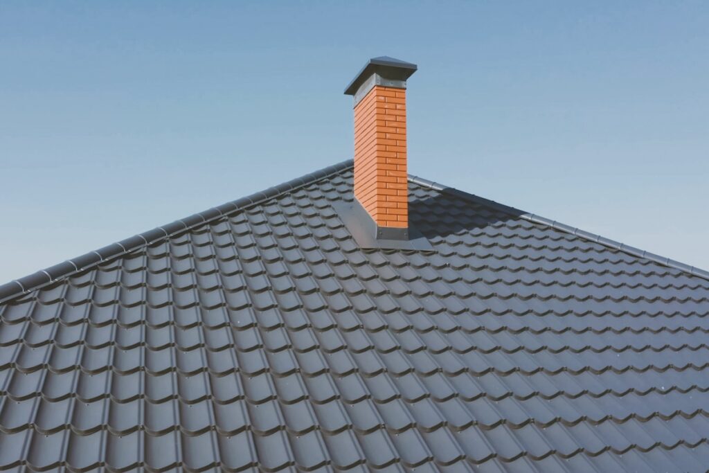 Modern roof made of metal. Corrugated metal roof and metal roofing in oak grove