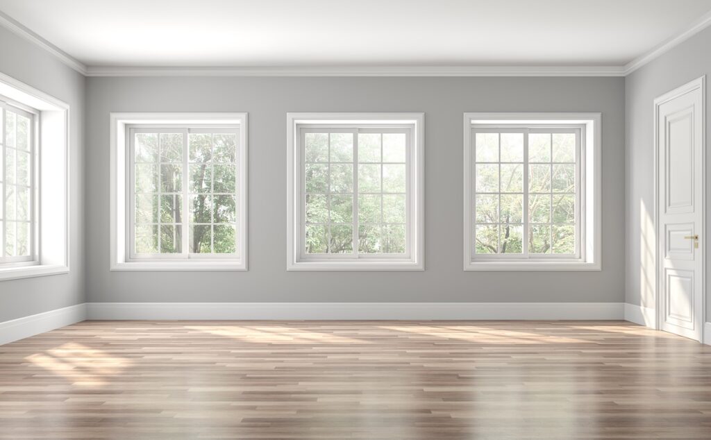 empty room in house renovation with new windows